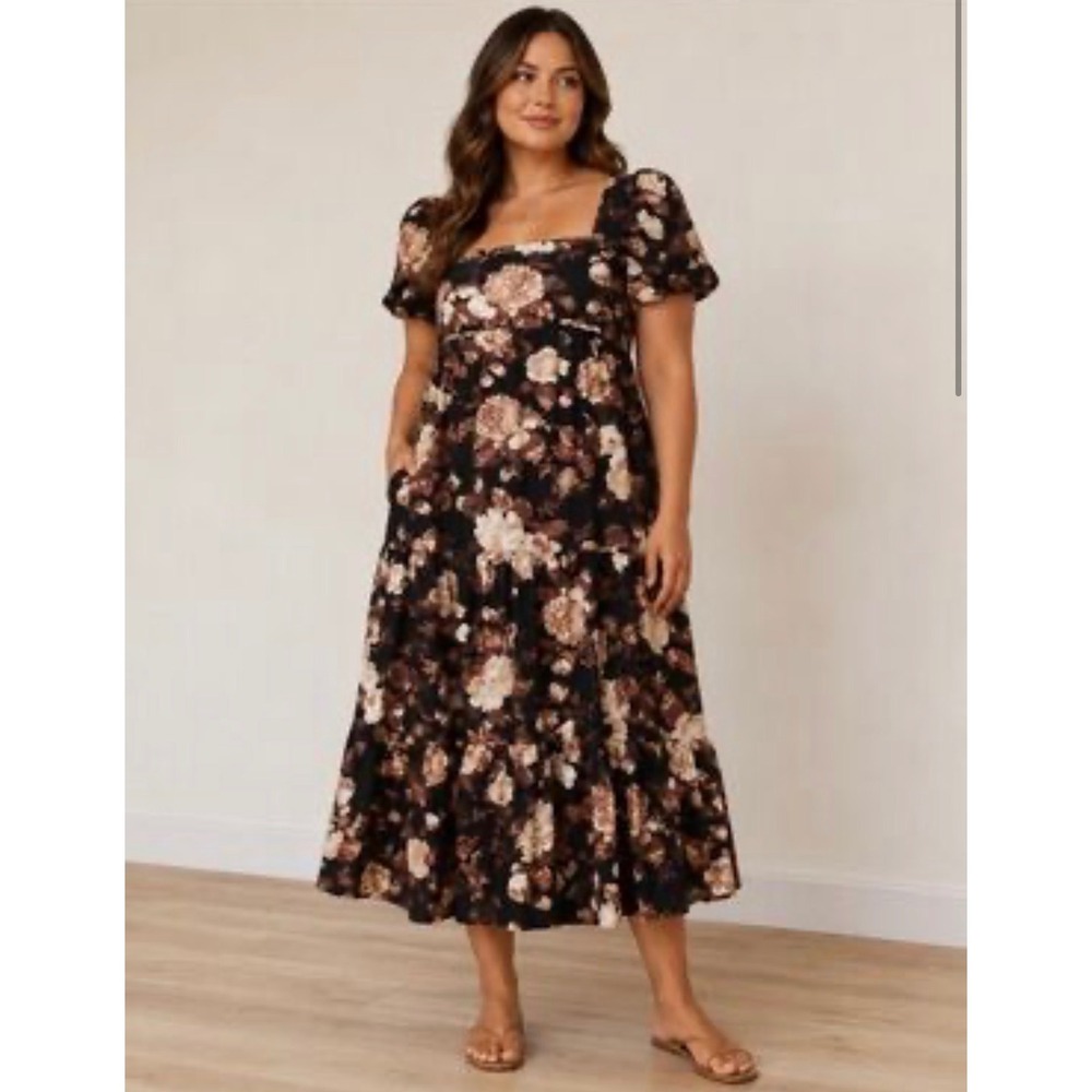 Abercrombie & Fitch Floral Romantic Smocked Midi Maxi Dress Prairie Fall Sz S